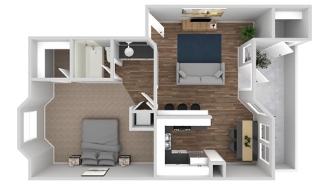 Floor plan for 1 bed, 1 bath, 651 sqft
